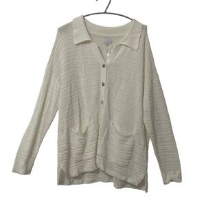 Mud Pie Cain Cardigan Women's M/L White Knit Button Minimalist Preppy Twee‎